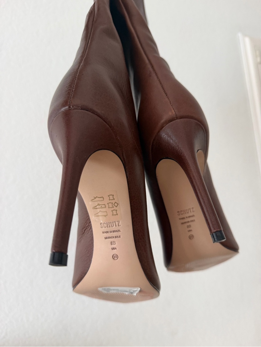 SCHUTZ Brown Over-the-Knee Leather Stiletto Boots - Picture 2 of 3